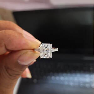 3.5CT Radiant Cut Moissanite Engagement Ring Radiant Cut Diamond Ring Hidden Halo Ring Wedding Anniversary Ring Promise Ring For Her