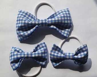 Blue Gingham School Hair Bow