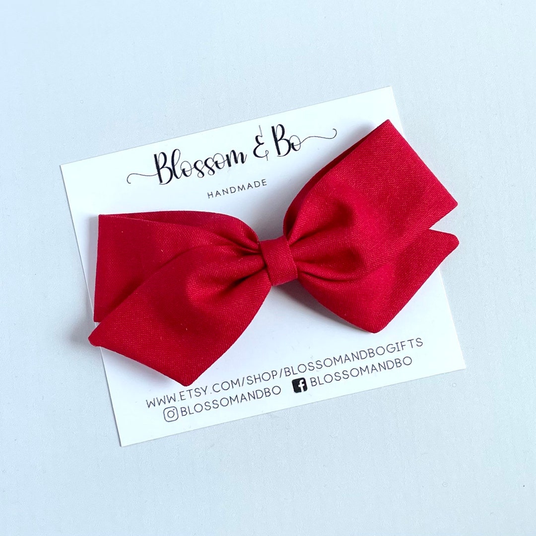 Large Red Hair Bow Large Girls Red Hair Clip Fabric Hair Bow Etsy