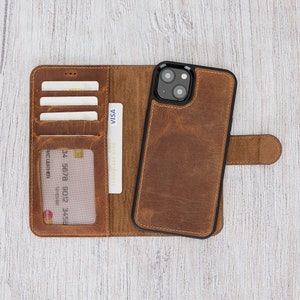 Personalized iPhone 13 Leather Wallet Case: Full Grain, Wireless Charge