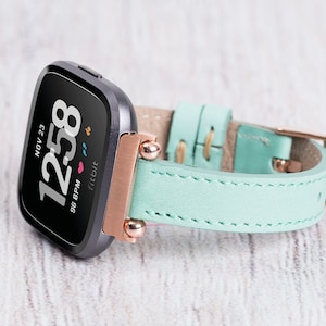 Green Leather Fitbit Band: Versa 4, Sense 2, Personalized Strap