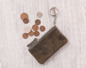 Credit Card Wallet - Business Card Case - Leather Coin Pouch - Key Chain - Personalized Wallet - Leather Wallet - Customized Gift / TAN