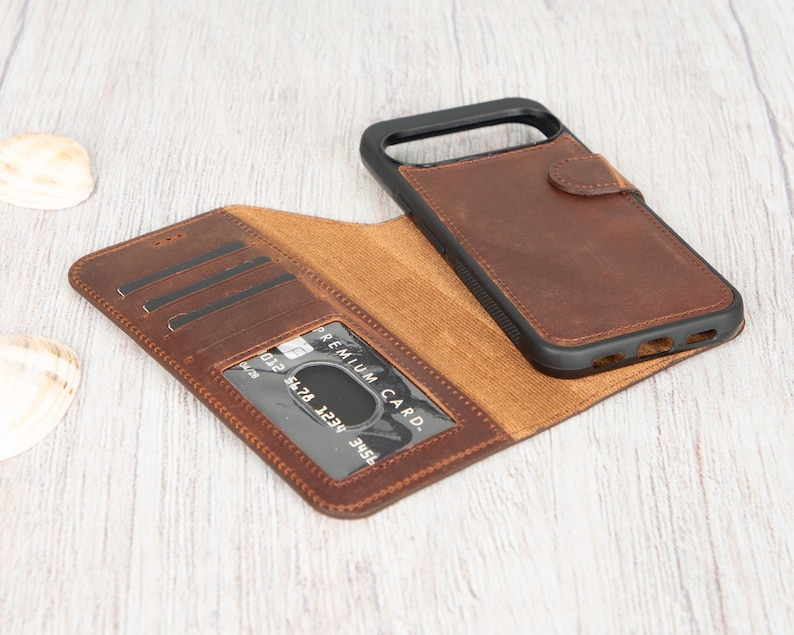 Google Pixel 10 / Pro / XL Lederhülle, RFID-Schutzhülle, Magnetischer abnehmbarer personalisierter Ständer Bild 4
