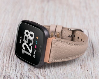 Smalt grått Fitbit-läderarmband: Versa 4, Sense 2, fullnarvat