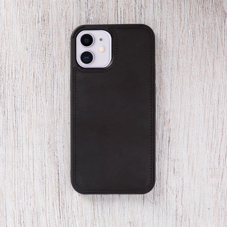 iPhone 12 Mini 5.4 Leather Wallet Customized Gift Back Cover BLACK Handmade Bifold Wallet Best Phone Case for iPhone 12 Mini
