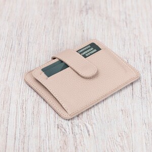 Slanke leren creditcardportemonnee - visitekaarthouder - gepersonaliseerde dunne leren portemonnee - handgemaakte dubbele portemonnee - cadeau op maat / GRIJS