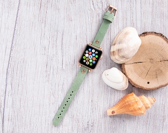 Slim Leather Apple Watch Band: Personalized iWatch Strap