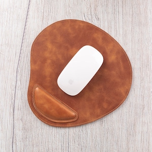 Handmade Tan Leather Mouse Pad: Full Grain Personalized Desk Mat