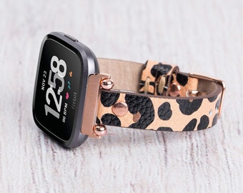 Bracelet Fitbit en cuir léopard : bracelet fin pleine fleur Versa 4/Sense 2