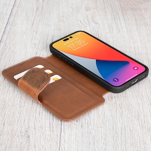 Brown Leather iPhone 16 Pro Max Wallet Case: Full Grain Folio Cover