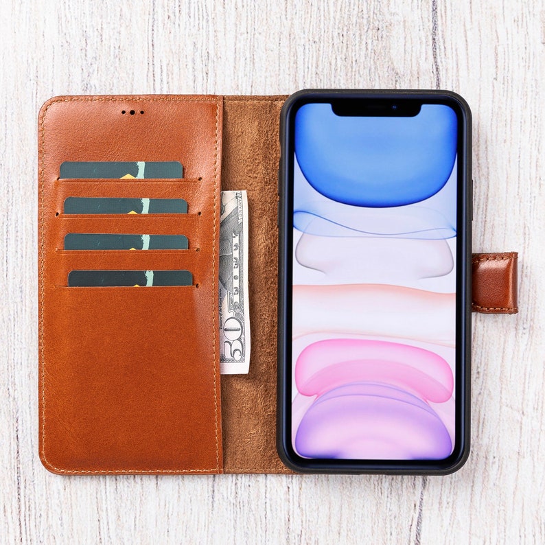 Personalized Best Phone Case for iPhone 11 Pro Max 6.5 iPhone 11 Pro Max Leather Wallet Handmade Bifold Wallet BURNISHED BROWN