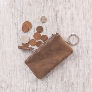 Visitekaarthouder - leren muntzakje - creditcardhouder - handgemaakt cadeau - portemonnee gepersonaliseerd - huwelijkscadeau - jubileumcadeau / BRUIN