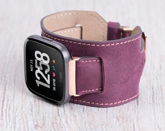 Fitbit Versa Band - Fitbit Versa 2 Band - Fitbit Versa 1 Band - Fitbit Versa 1 Strap - Leather Cuff Band - Customized Gift / PURPLE