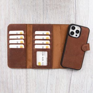Étui portefeuille en cuir 2 en 1 pour iPhone 15 Pro Max, coque iPhone 15 Pro, coque de charge personnalisée MagSafe pour iPhone 16 Pro, porte-cartes iPhone 16 Pro Max
