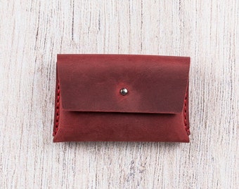 Womens Wallet - Leather Wallet - Business Card Case - Credit Card Holder - Leather Coin Pouch - Personalized Wallet - Customized Gift / RED