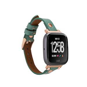 Handmade Green Leather Fitbit Band: Personalized Versa/Sense Strap