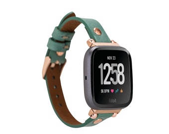 Handmade Green Leather Fitbit Band: Personalized Versa/Sense Strap