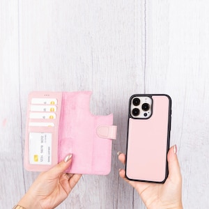 Portefeuille en cuir pour iPhone 16 Pro Max, coque de chargement personnalisée MagSafe/Sans fil pour iPhone 16 Pro, étui pour cartes bloqueur RFID pour iPhone 16+