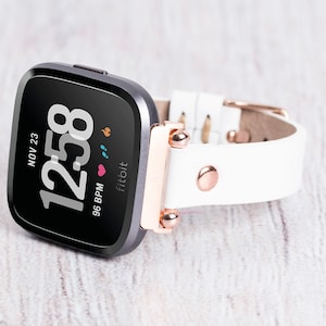 White Leather Fitbit Band: Versa & Sense Series, Custom Engraved