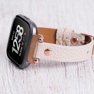 Gray Leather Fitbit Band: Versa 4, Sense 2, Engraved Strap