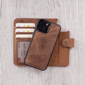 iPhone 13 Mini Hülle, iPhone 13 Mini Lederhülle, iPhone 13 Mini Lederhülle, Standfunktion, RFID Schutz, handgemachtes Geschenk