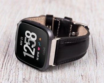 Full Grain Leather Band for Fitbit Versa & Sense - Black