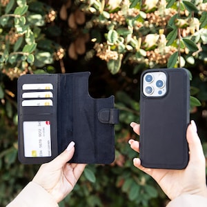Apple iPhone 16 Pro leren hoesje, iPhone 16 Pro Max leren portemonnee, standaard hoesje iPhone 15 Pro Max, gepersonaliseerd iPhone 15 Pro Card-hoesje