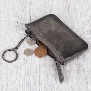 Titular de la tarjeta de cuero - Cartera con cremallera hecha a mano - Llavero de cuero - Cartera de tarjeta de crédito - Titular de la tarjeta de visita - Regalo personalizado / GRIS