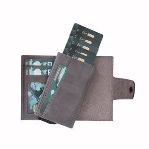 Mecanismo de bloqueo RFID Cartera de tarjeta de crédito de cuero plegable - Titular de la tarjeta de visita - Opciones de personalización - Regalo personalizado / GRIS