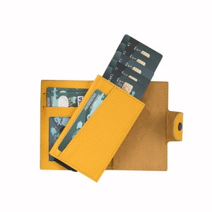 Mechanismus Bifold Geldbörse - RFID-Blocker - Vollnarbenleder - Kreditkartenhalter - Visitenkartenetui - Individuelle Optionen - Geschenk / GELB