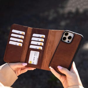 Étui portefeuille en cuir pour iPhone 16 Pro 2 en 1, coque pour iPhone 16 Pro Max, coque de charge personnalisée MagSafe pour iPhone 15 Pro, porte-cartes iPhone 15 Pro Max