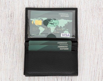 Personalized Wallet - Mens Wallet - Business Card Holder - Credit Card Wallet - Leather Wallet - Handmade Wallet - Customized Gift / BLACK