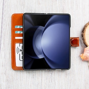 Étui Samsung Galaxy Z Fold 5, portefeuille en cuir Galaxy Z Fold 5, porte-cartes en cuir Z Fold 5, cadeau personnalisé étui Z Fold 5, cadeau d'anniversaire