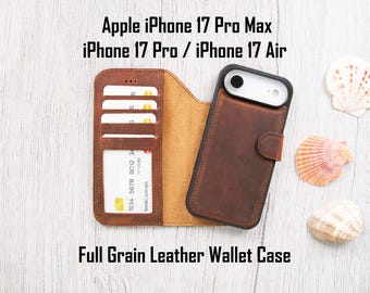 iPhone 17 Air lederen portemonneehoesje Draadloos opladen Afneembare standaard aan achterkant