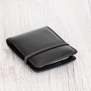 Leren portemonnee - dunne portemonnee - gepersonaliseerde leren dunne portemonnee - visitekaartjeshouder - creditcardhouder - cadeau op maat / ZWART