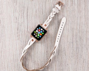 Leather Apple Watch Band: Braided iWatch Strap, Full Grain Leather