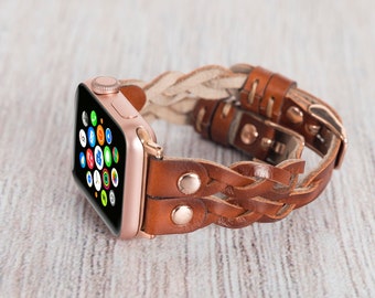 Apple Watch Band, Braided Leather iWatch Band, Handmade Watch Strap, Personalized Gift, Full Grain Leather Watch Strap, Apple Watch Bracelet