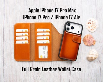 Full-Grain Tan Leather Tri-Fold iPhone 17 Pro Max Wallet Magnetic Detachable MagSafe