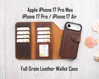 iPhone 17 Air Brown Leather Wallet Magnetic Detachable Case MagSafe Wireless