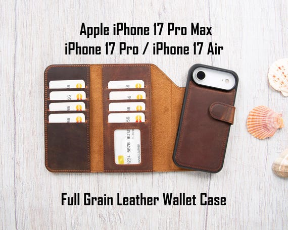 iPhone 17 Air Brown Leather Wallet Magnetic Detachable Case MagSafe Wireless iPhone 17 Air Brown Leather Wallet Magnetic Detachable Case MagSafe Wireless