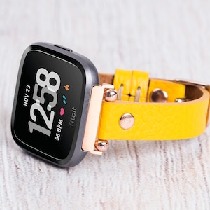 Yellow Leather Fitbit Band: Versa, Sense, Customized Strap