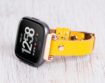 Yellow Leather Fitbit Band: Versa, Sense, Customized Strap