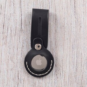 Personalized AirTag Keychain: Black Full Grain Leather AirTag Case