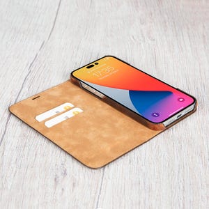 Full Grain Leather iPhone 16 Pro Max Wallet Case: Personalized Phone Stand