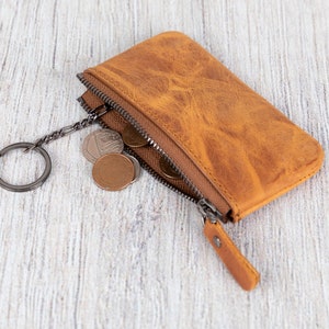 Leren portemonnee - portemonnee voor heren - gepersonaliseerd cadeau - minimalistische portemonnee - handgemaakte leren portemonnee met rits - creditcardportemonnee / TAN