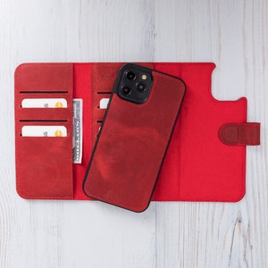 Cartera personalizada para mujer iPhone 12 Pro Max 6.7" - La mejor funda para teléfono para iPhone 12 Pro Max - Cartera triple personalizada - Personalización / ROJO