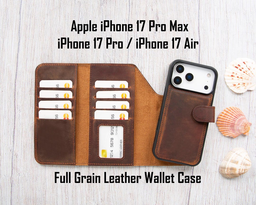 IPhone 17 Pro Max Full-grain Brown Tri-fold Wallet Magnetic