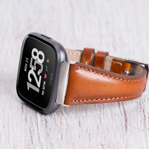 Slim Burnished Brown Leather Fitbit Versa Band: Personalized Full Grain