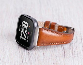 Slim Burnished Brown Leather Fitbit Versa Band: Personalized Full Grain