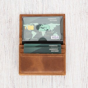 Handgemaakte lederen portemonnee - op maat gemaakte creditcardportemonnee - herenportemonnee - visitekaarthouder - volnerf lederen portemonnee - herencadeau / BRUIN